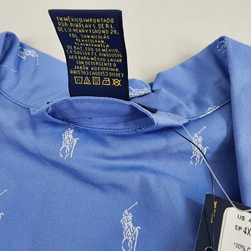 Polo Ralph Lauren Pajama Shirt Adult 4XT Blue Cotton RY25RX ZQD Pocket $65 Mens